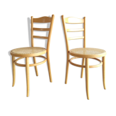 Pair of Baumann chairs light wood and cannage