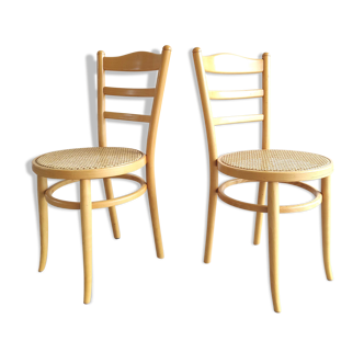 Pair of Baumann chairs light wood and cannage