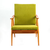 Green vintage armchair, Cal velvet fabric, solid wood 60s / 70s