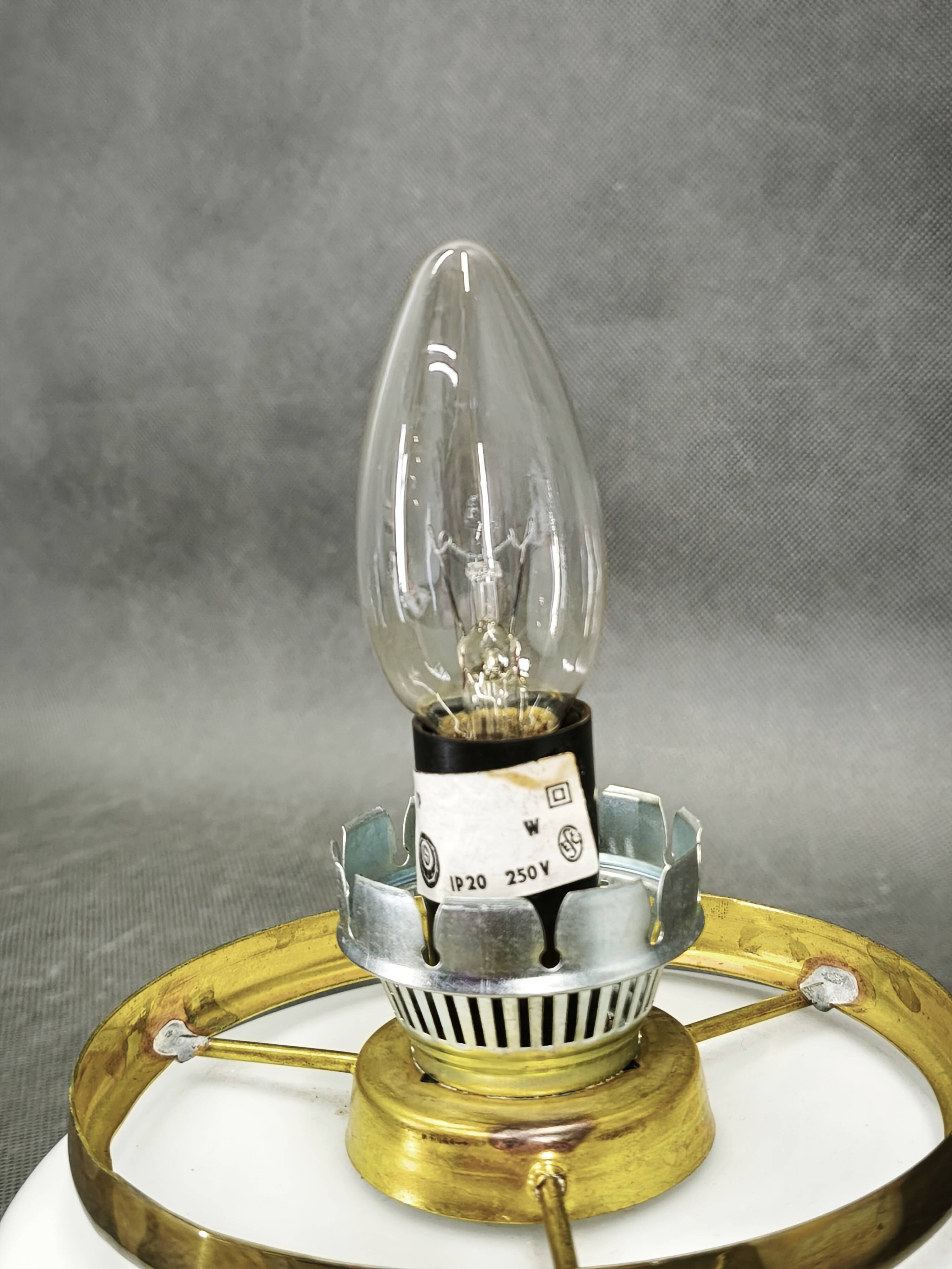 Czech Opaline Glass and Brass Table Lamp, 1970s