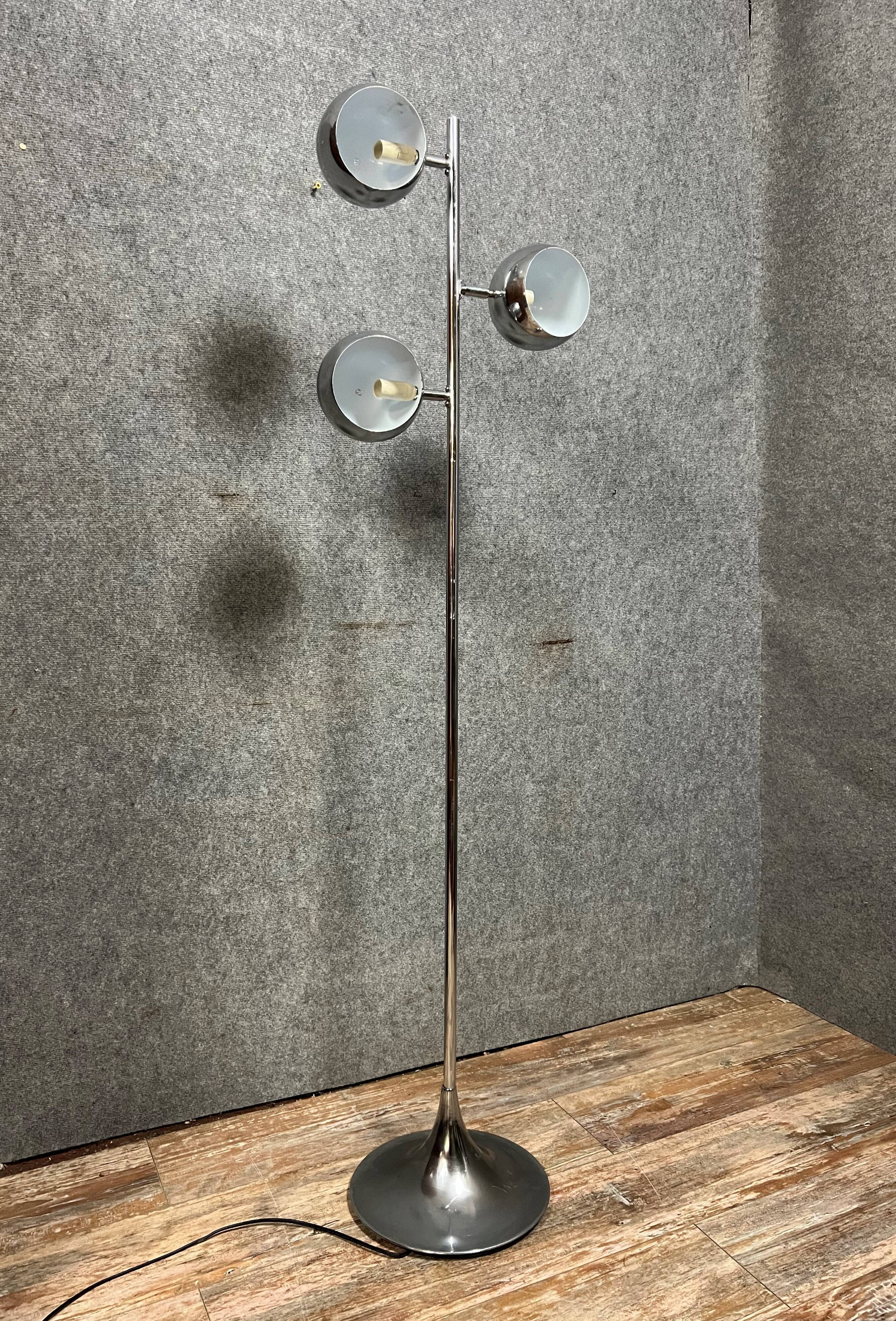 Vintage chromed metal floor lamp with 3 globes "Eye Ball"