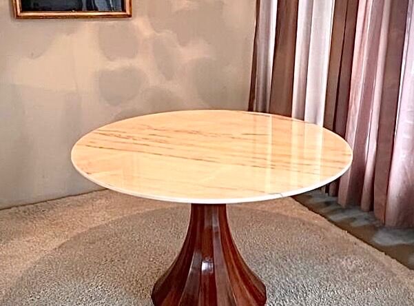 Marble and rosewood round dining table