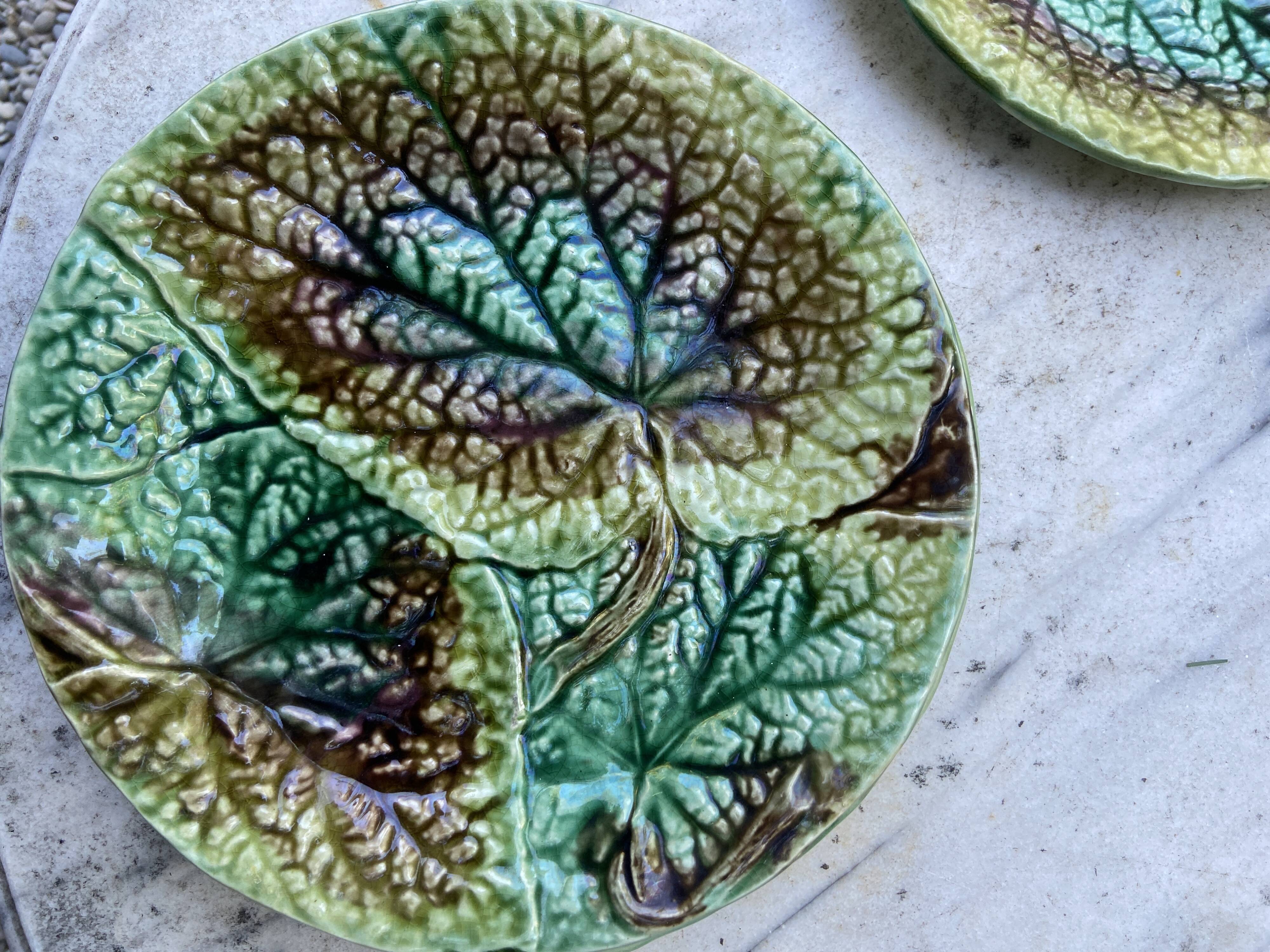 Set 8 slush plates with leaf decoration