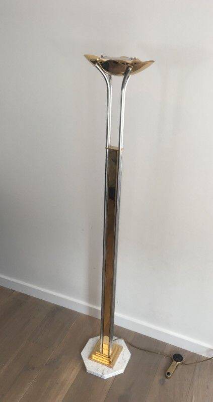 Floor lamp in chrome, brass and marble