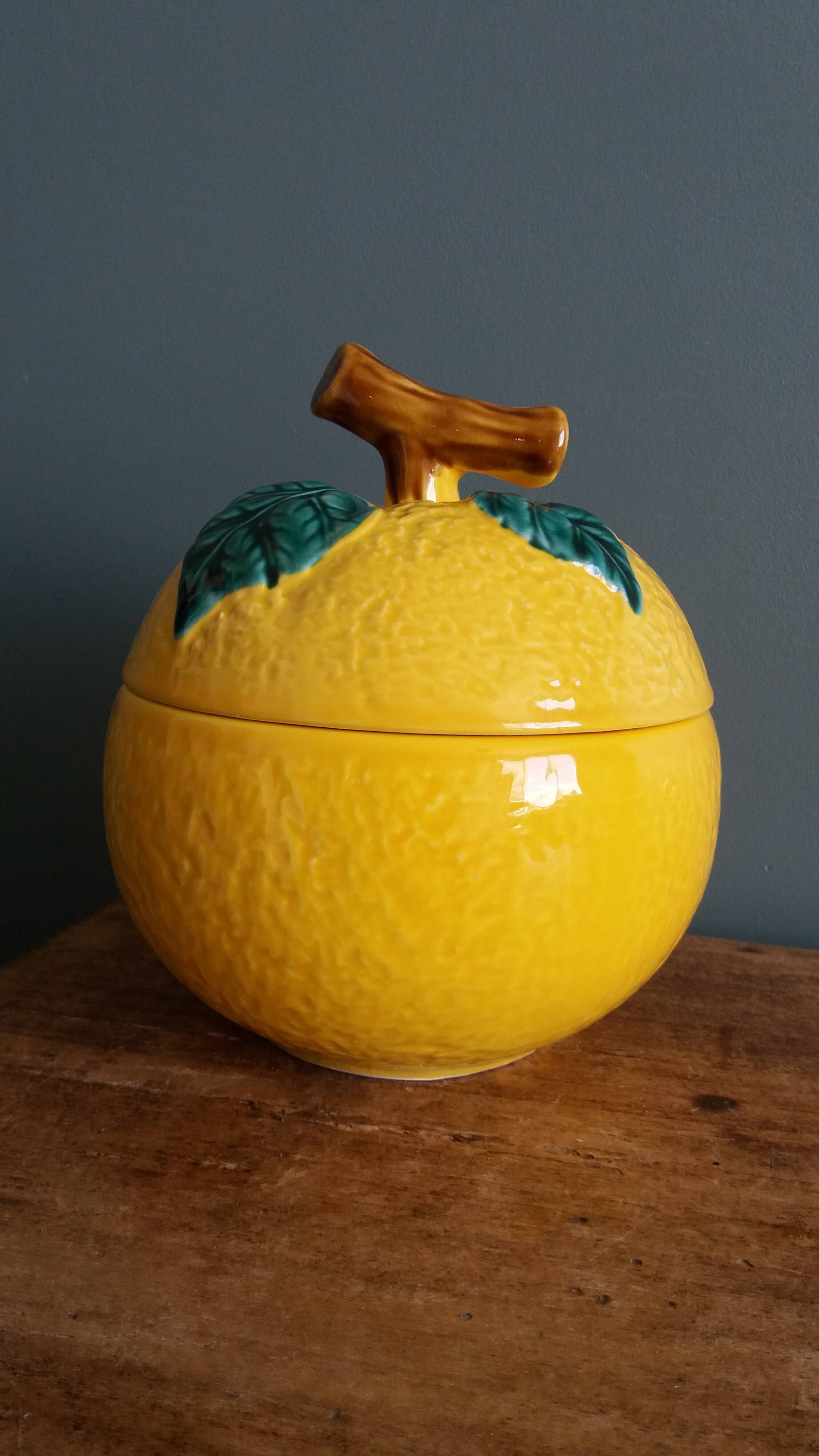 Sugar bowl candy dish box lemon in slipware