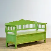 Banc en pin ancien avec rangement, années 1900