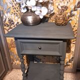 Table de chevet en bois massif peint en gris Gustavien, 1900, restaurée
