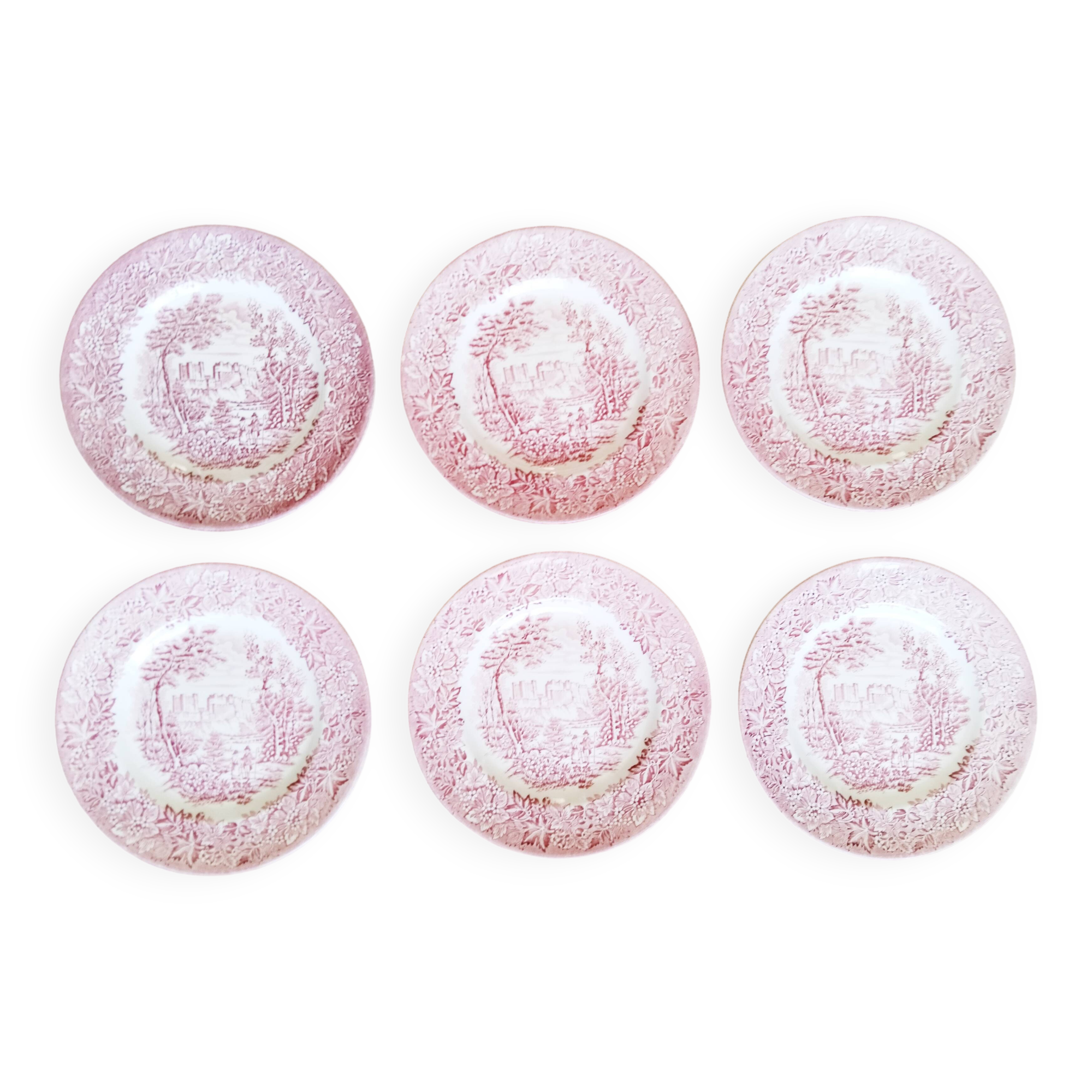 6 Dessert plates in red English porcelain, England