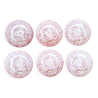6 Assiettes à dessert en porcelaine  anglaise rouge  ,England