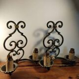 Pair of antique wrought iron wall lights gilbert poillerat baroque 1940