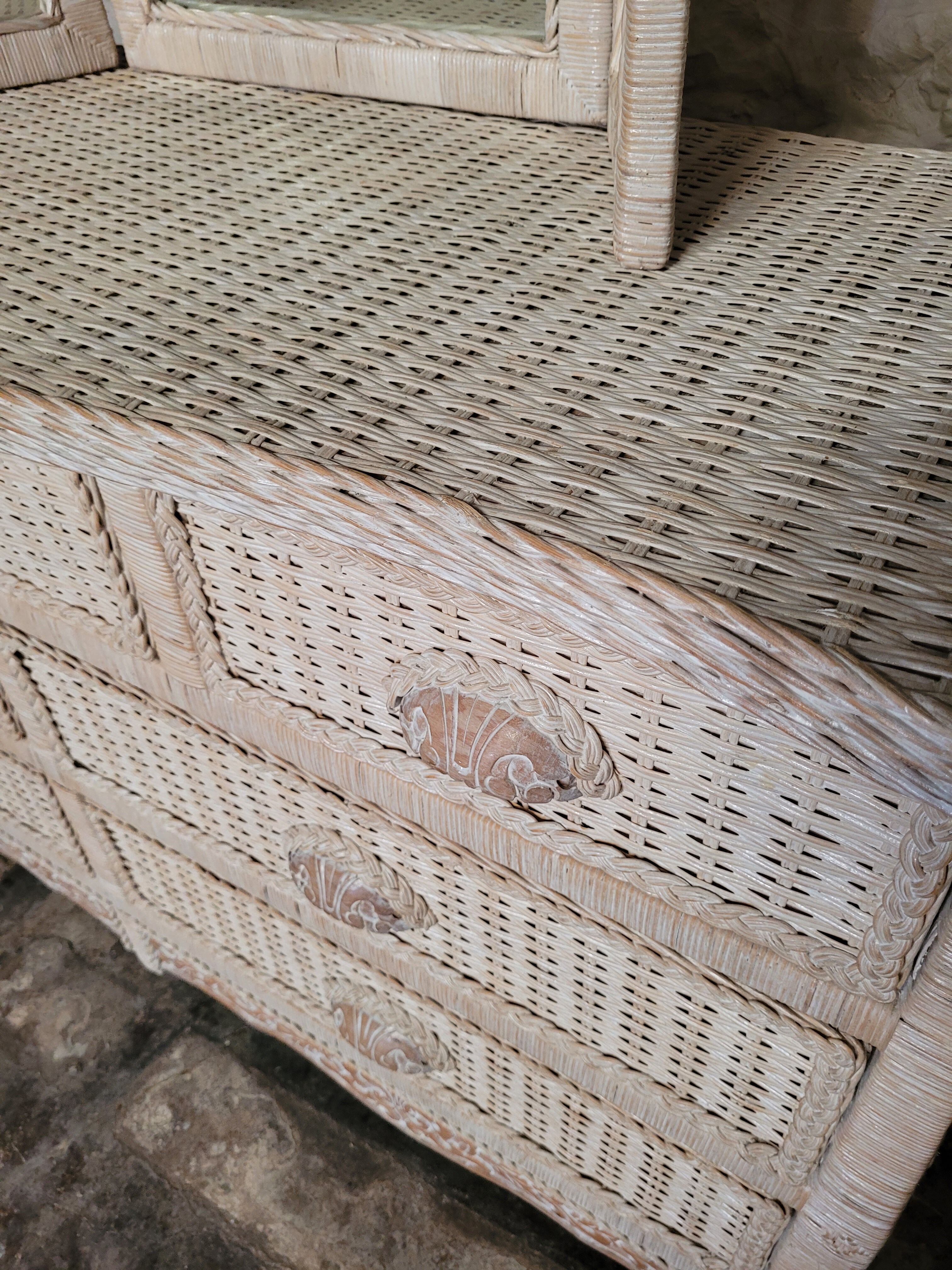 Rattan chest of drawers 80s and its mirror