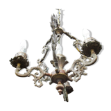 Italian Vintage patinated bronze chandelier with 4 lights with a beautiful wow patina