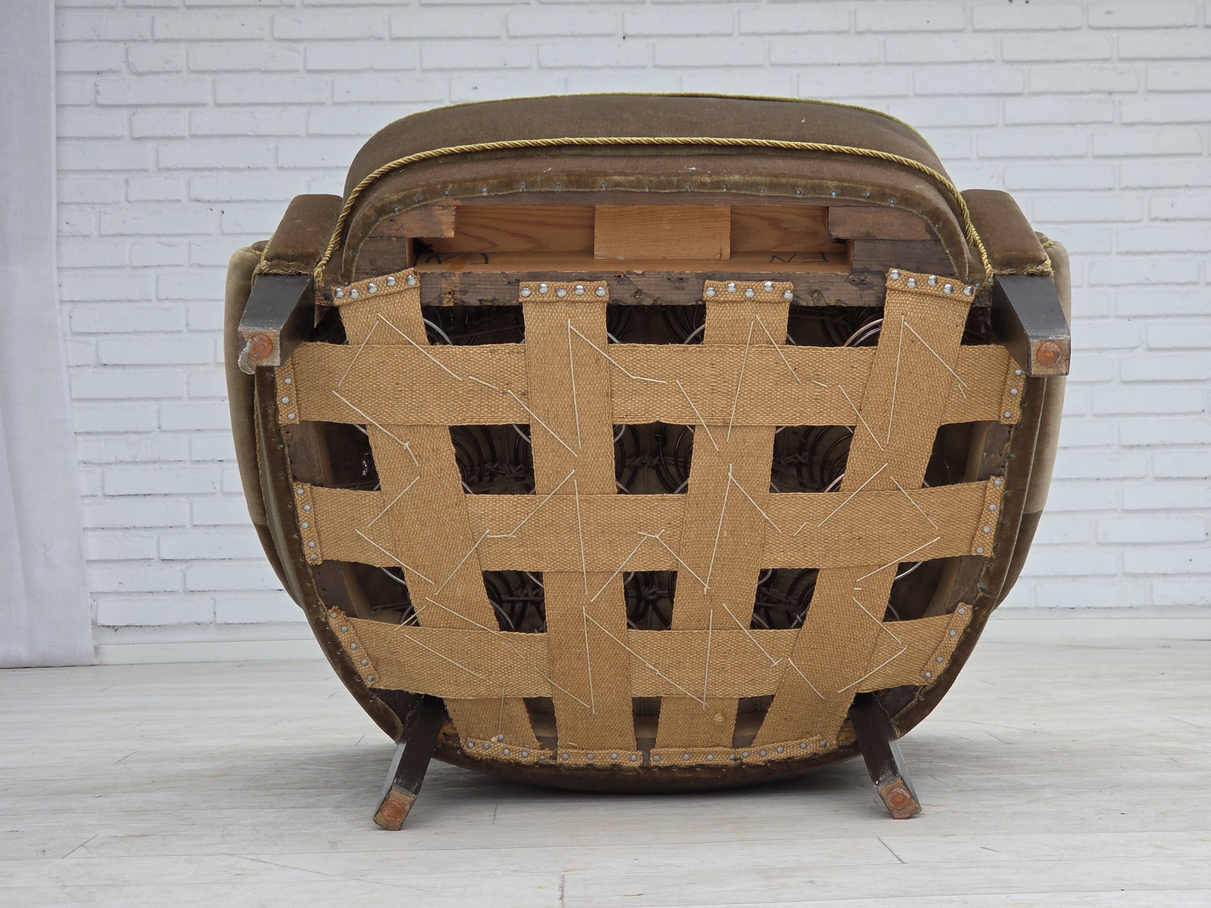 1960s, Danish armchair, original green furniture velour.