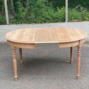 Round extendable dining table Louis Philippe stripped in solid cherry wood 1