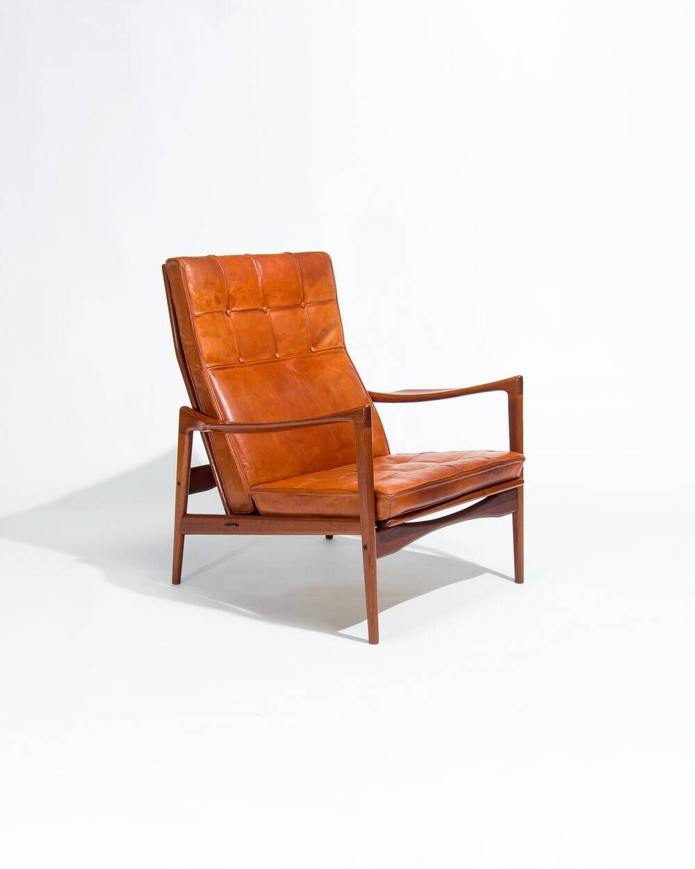 Ib Kofod Larsen Teak and Leather Lounge Chair, Swedish 1950s