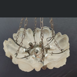 Art Deco chandelier 6 plates pressed glass bronze