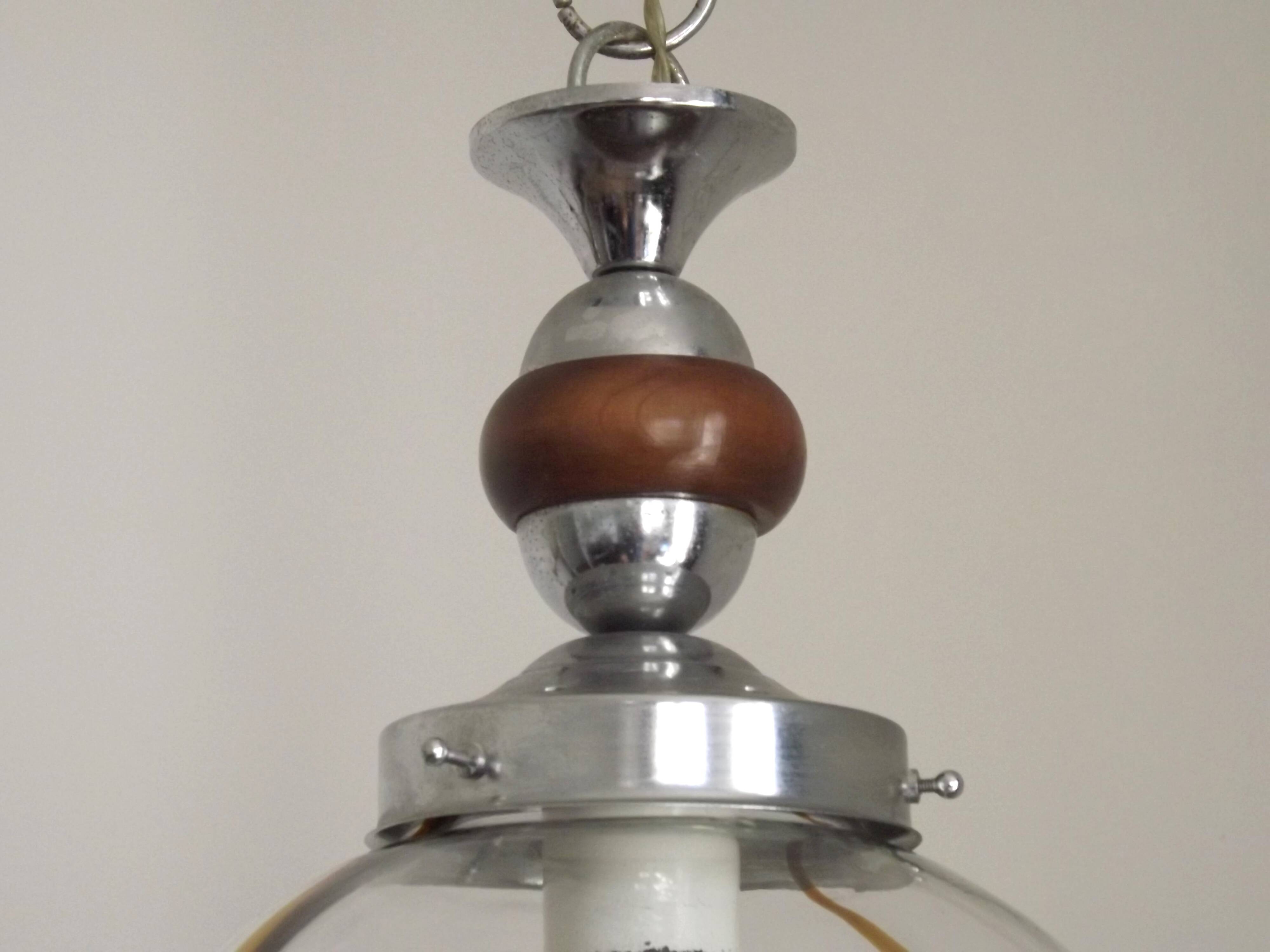 Vintage Murano Glass Globe Pendant Ceiling Light Amber Wave Mazzega Style