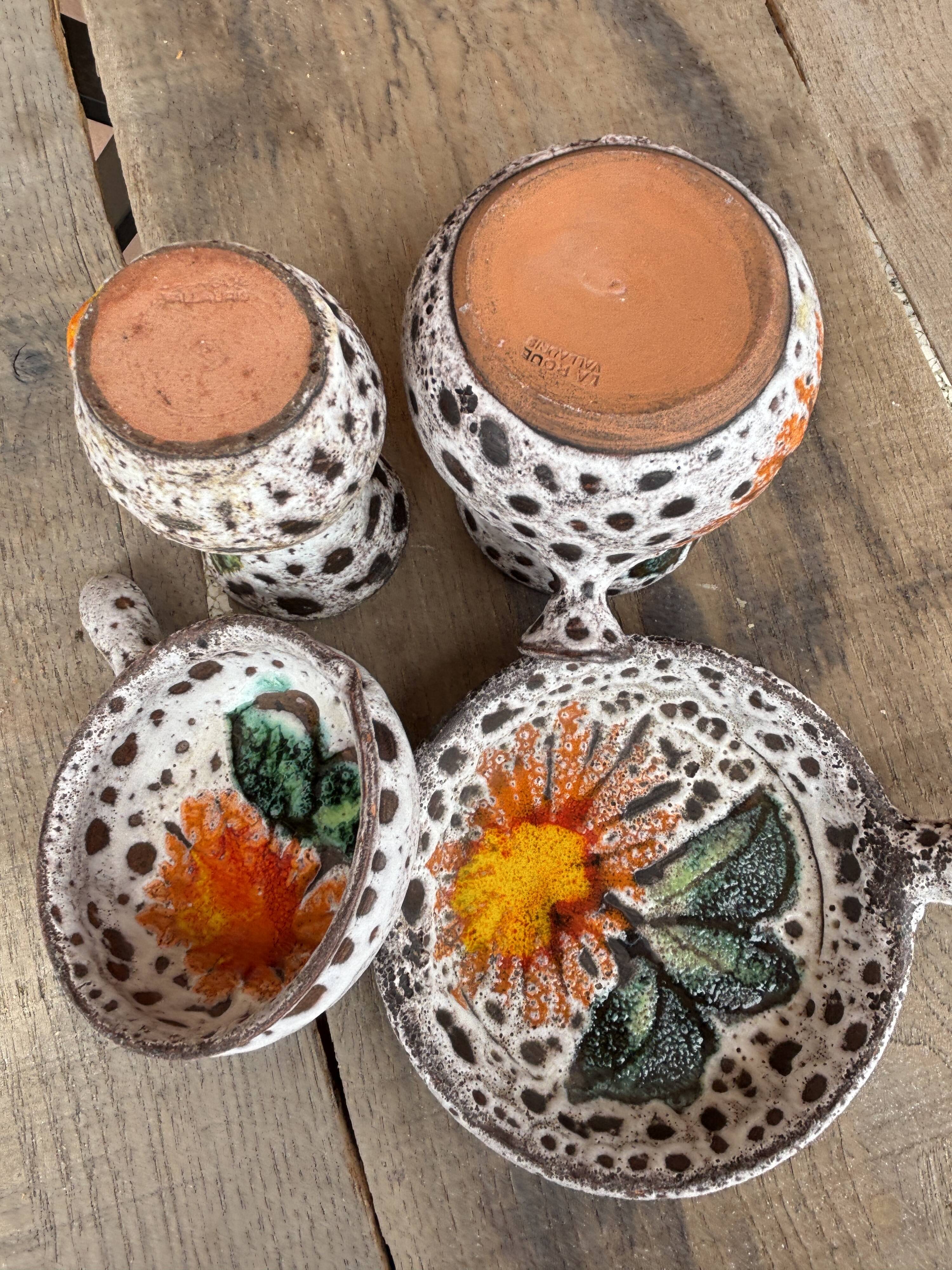 Set of 4 pieces La Roue Vallauris – 2 vases and 2 pans – ceramic v