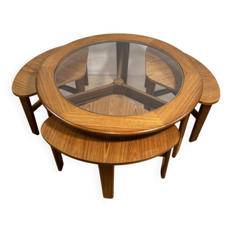 Mid-Century Retro Vintage Teak Round Coffee Table with 3 Nesting Side Table