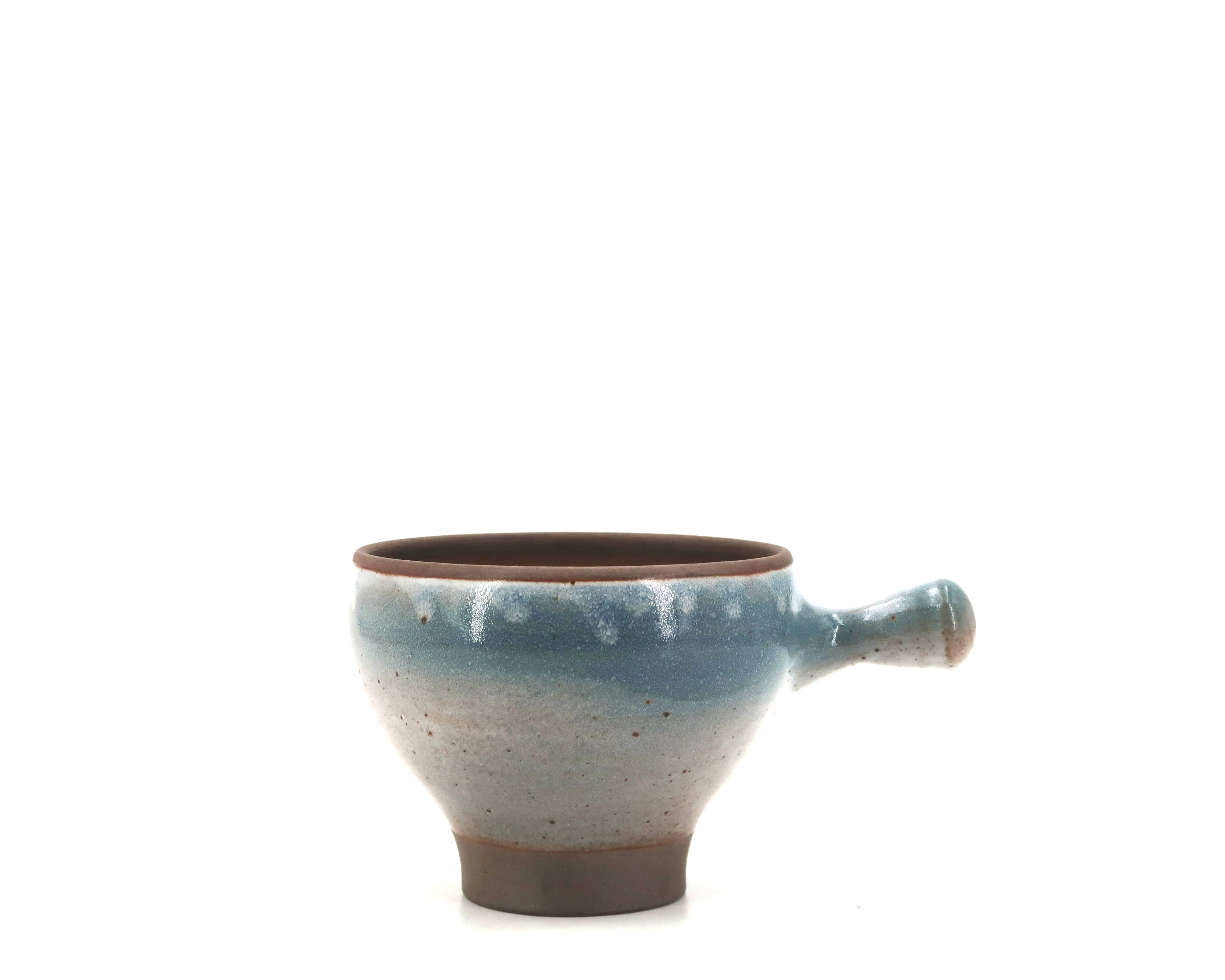 Large sky blue stoneware ceramic mug with handle by Roger Jacques, 1960s