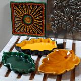 Trio of vintage ceramic leaves from the 50s and 60s