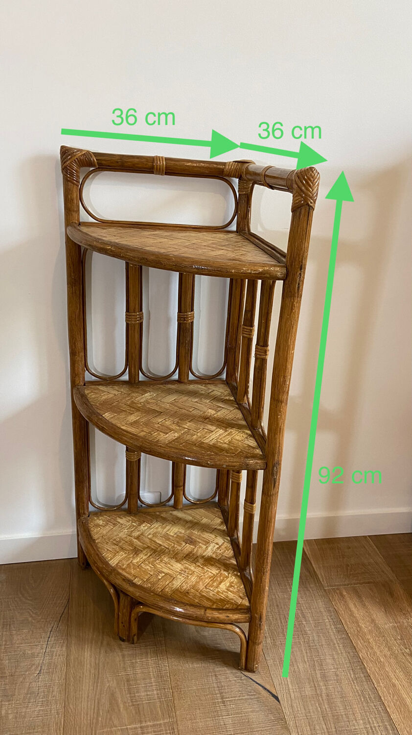 Vintage rattan corner shelf