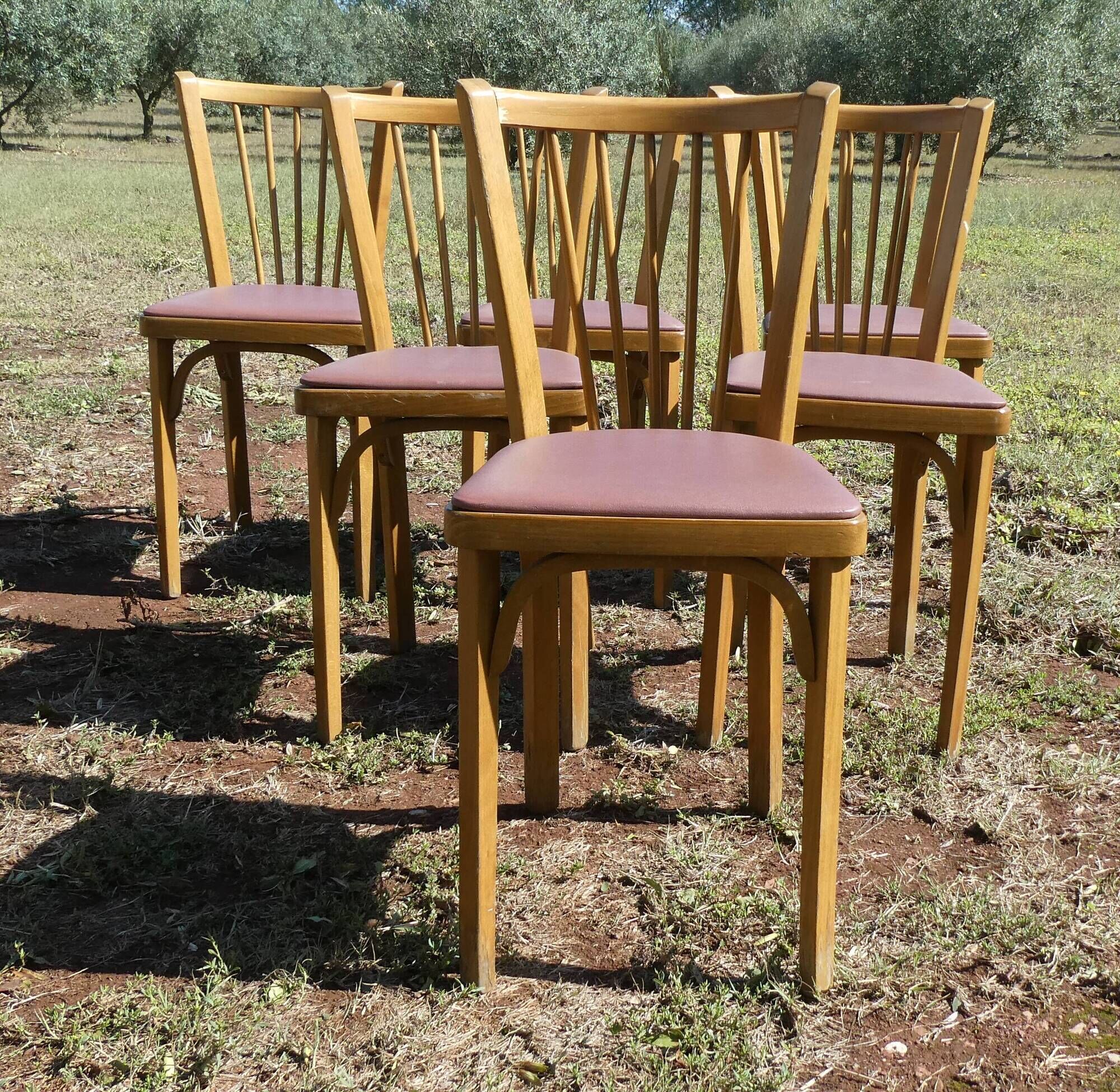 Set of 6 baumann bistro chairs N°12 skaï color "wine lees"