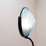 Floor lamp in metal and sandblasted glass disc