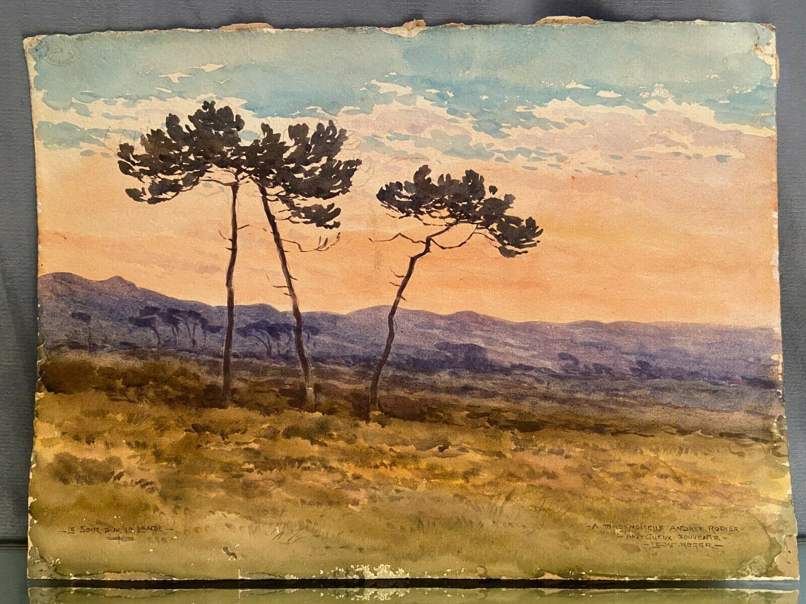 Watercolor late nineteenth early twentieth The evening on the moor signed Léon Roger 1886-1924