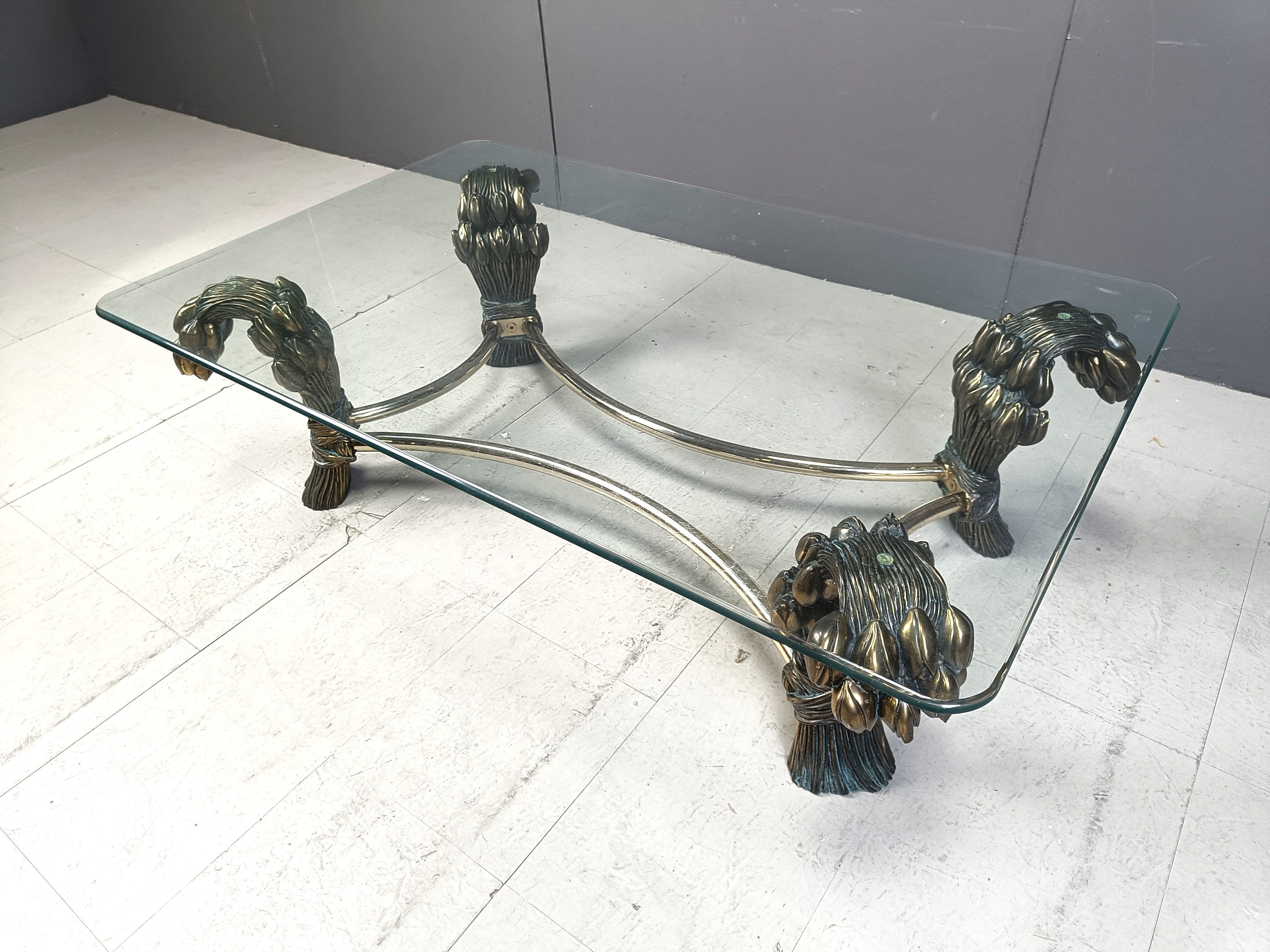 Vintage brass flower coffee table, 1970s