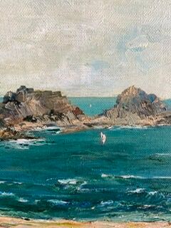 Ancient painting, Breton landscape, Saint Lunaire, signed, 1950s