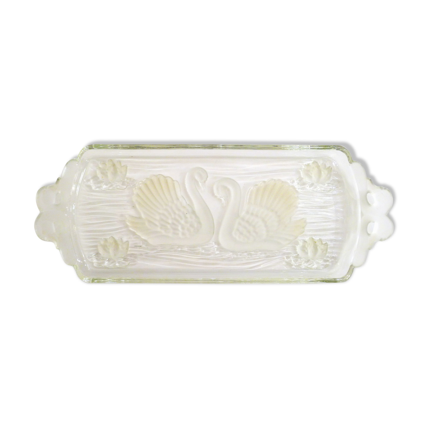 Glass swan cake dish