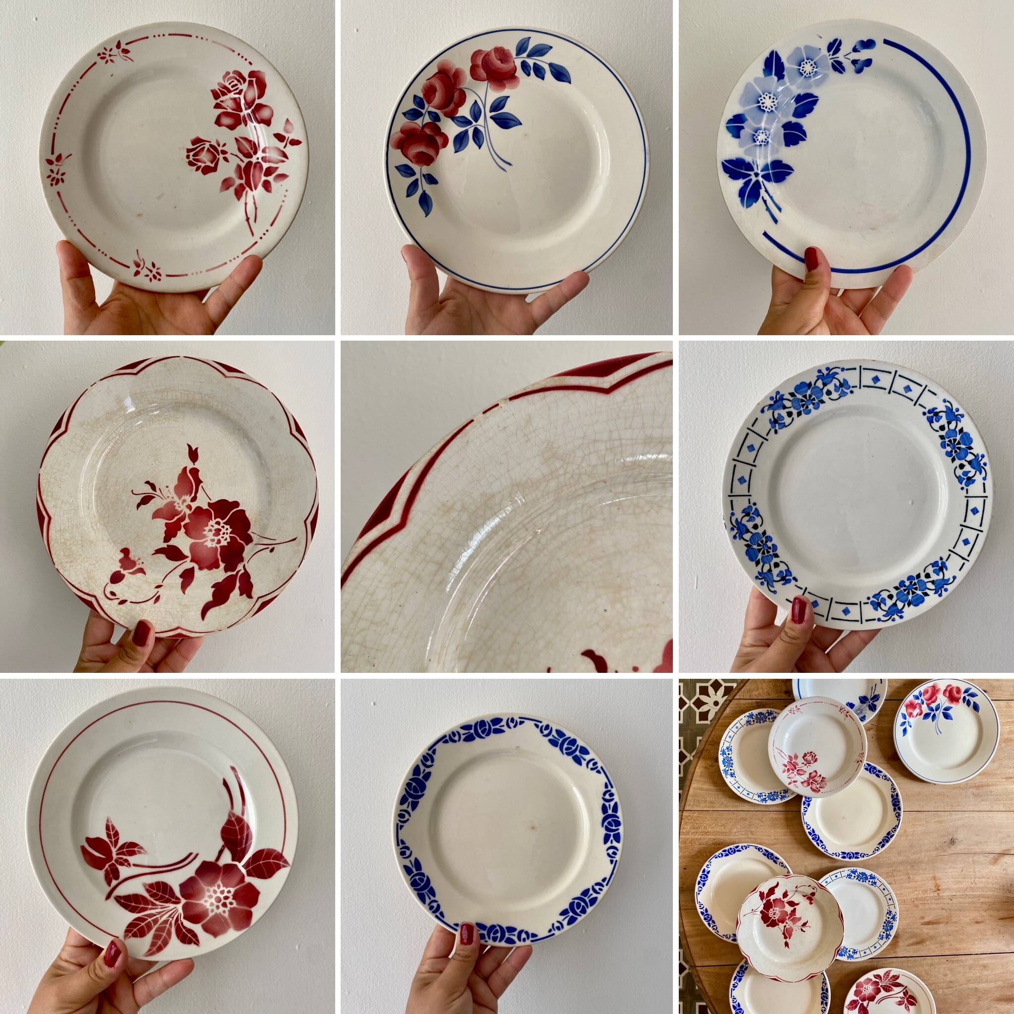 Set of 10 mismatched vintage dessert plates