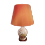 Pink ceramic living room lamp with coral shade, by R. Deschuytener.