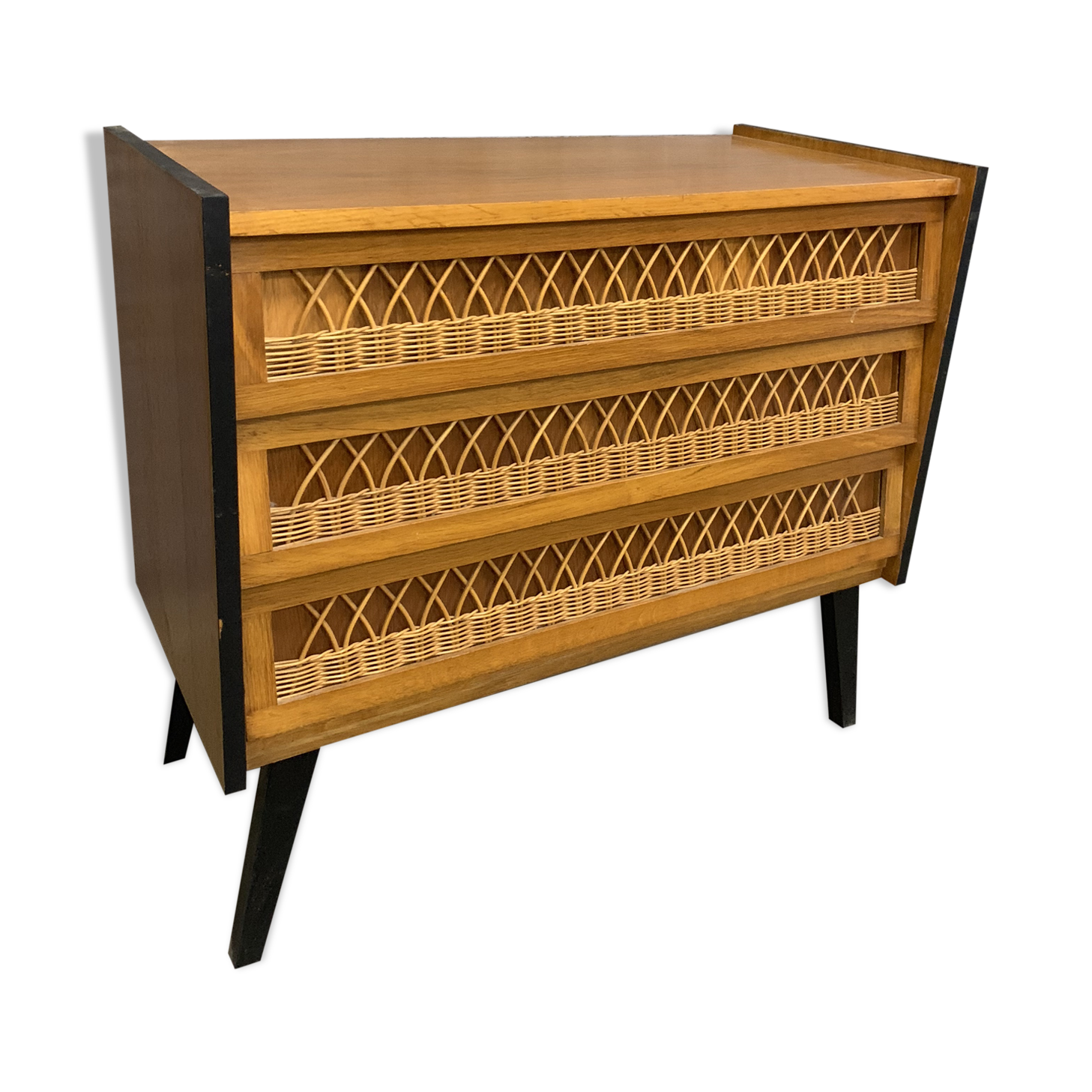 Old dresser oak and rattan 1960