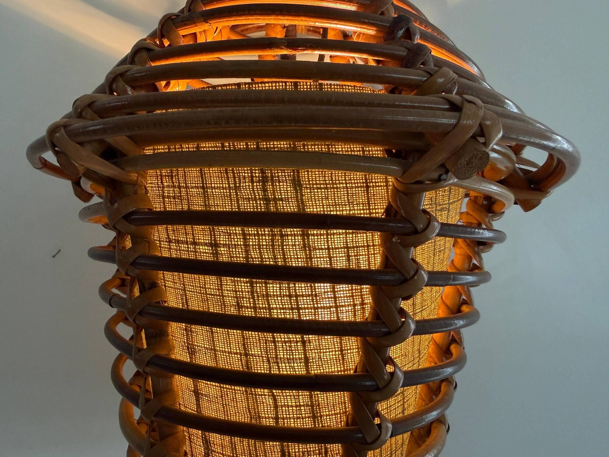 Unique wall lamp in bamboo and fabric, Lantern Design/One, Italy, 1960s