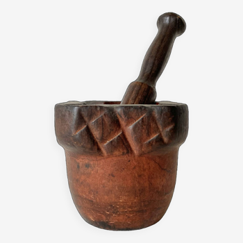 Carved wooden mortar and pestle