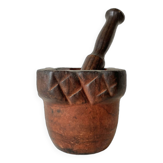 Carved wooden mortar and pestle