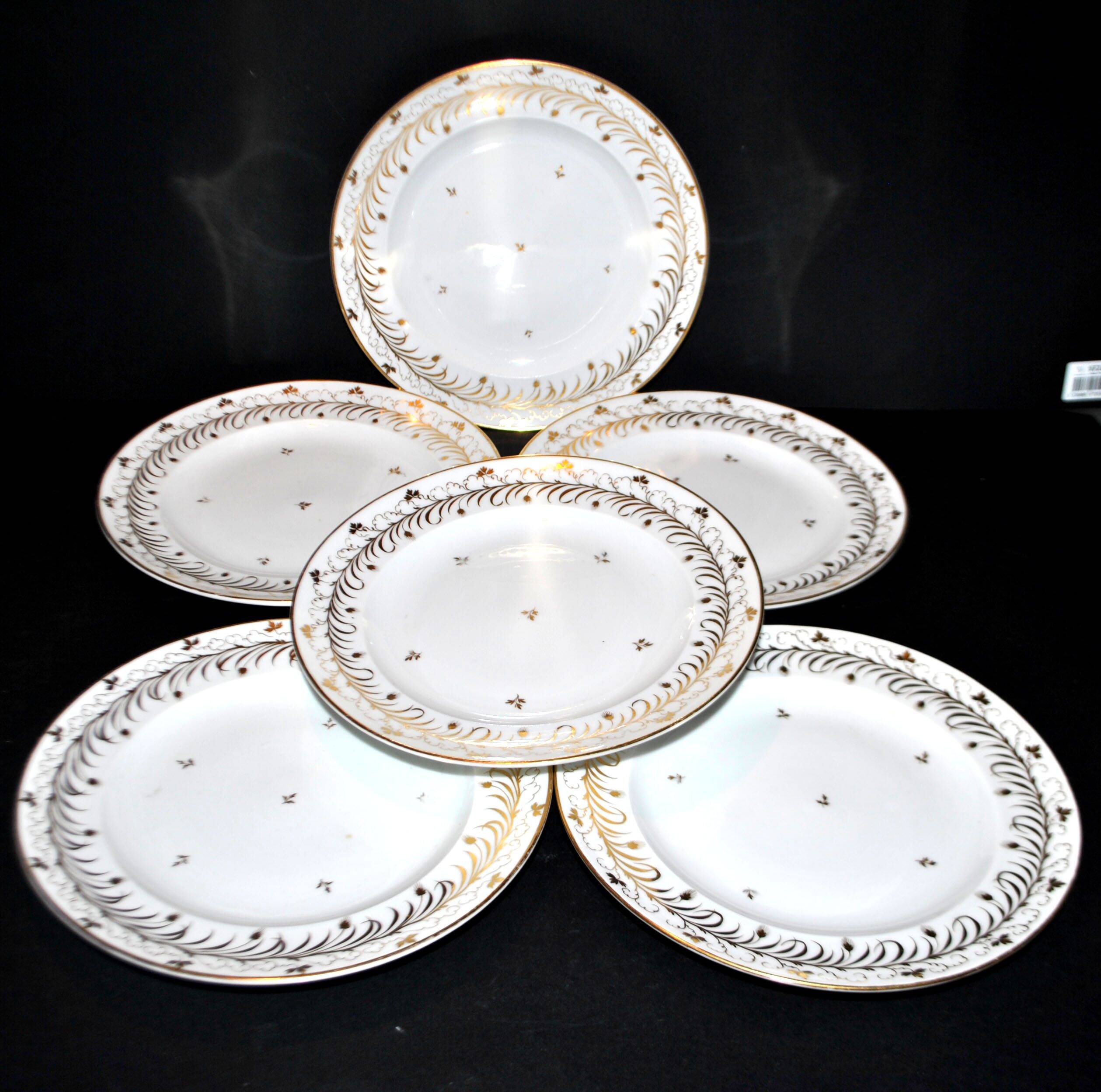 Niderviller set of 6 Empire plates and tureen in hard-paste porcelain with wheat decoration painted in gold, 1790