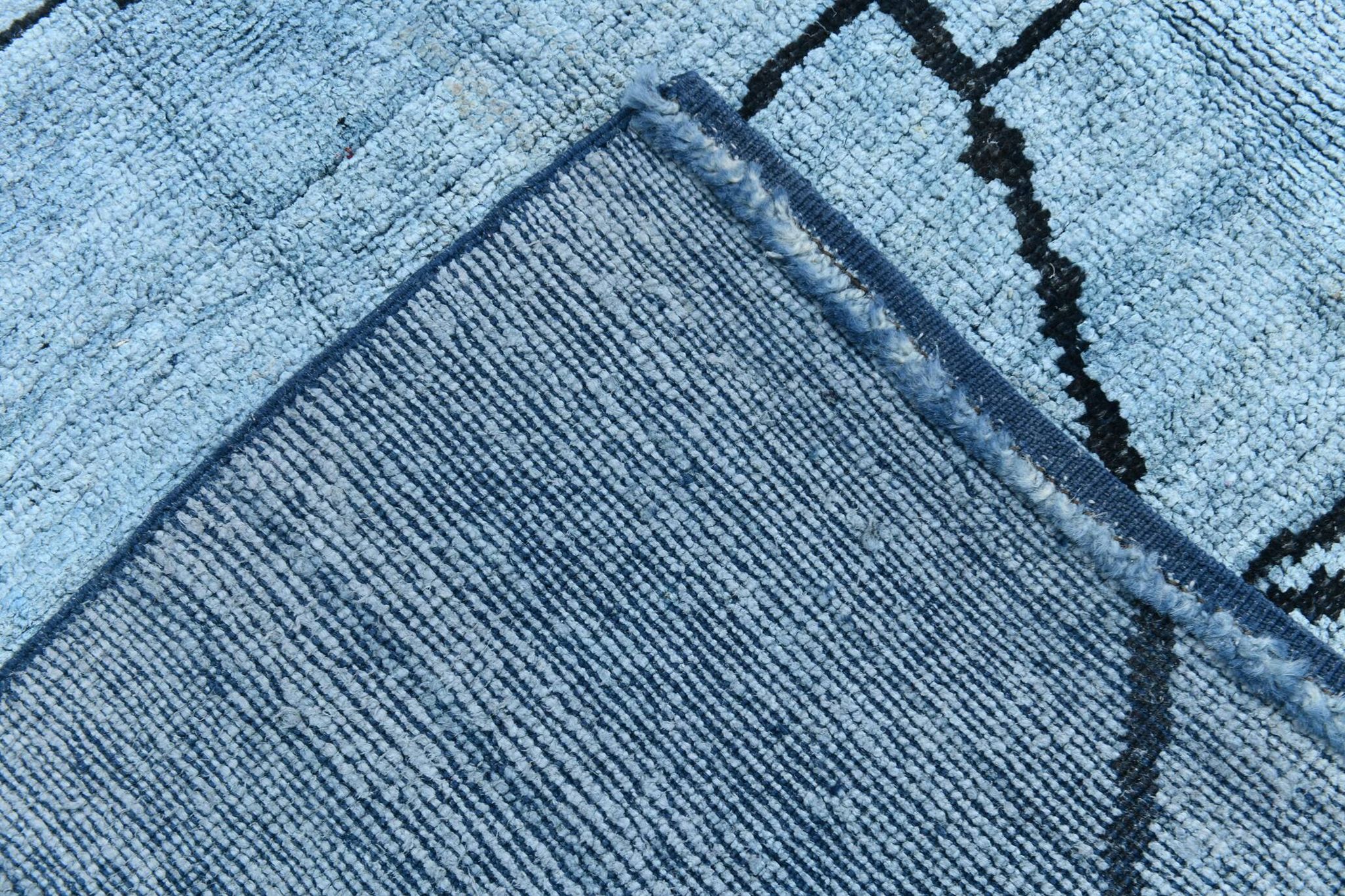 Sky Blue Wool Rug, Modern Handmade Designer Vintage Carpet, 213x281 Cm