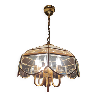 Vintage octagonal bevelled glass chandelier.