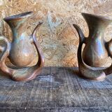 Pair of Beige Ceramic Soliflore Vases Vintage France #D889