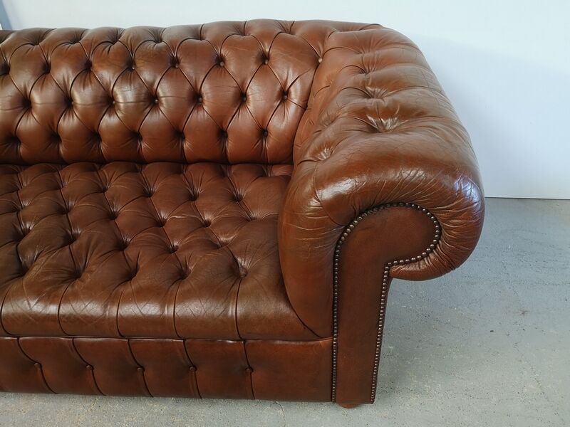 Light brown leather chesterfield sofa