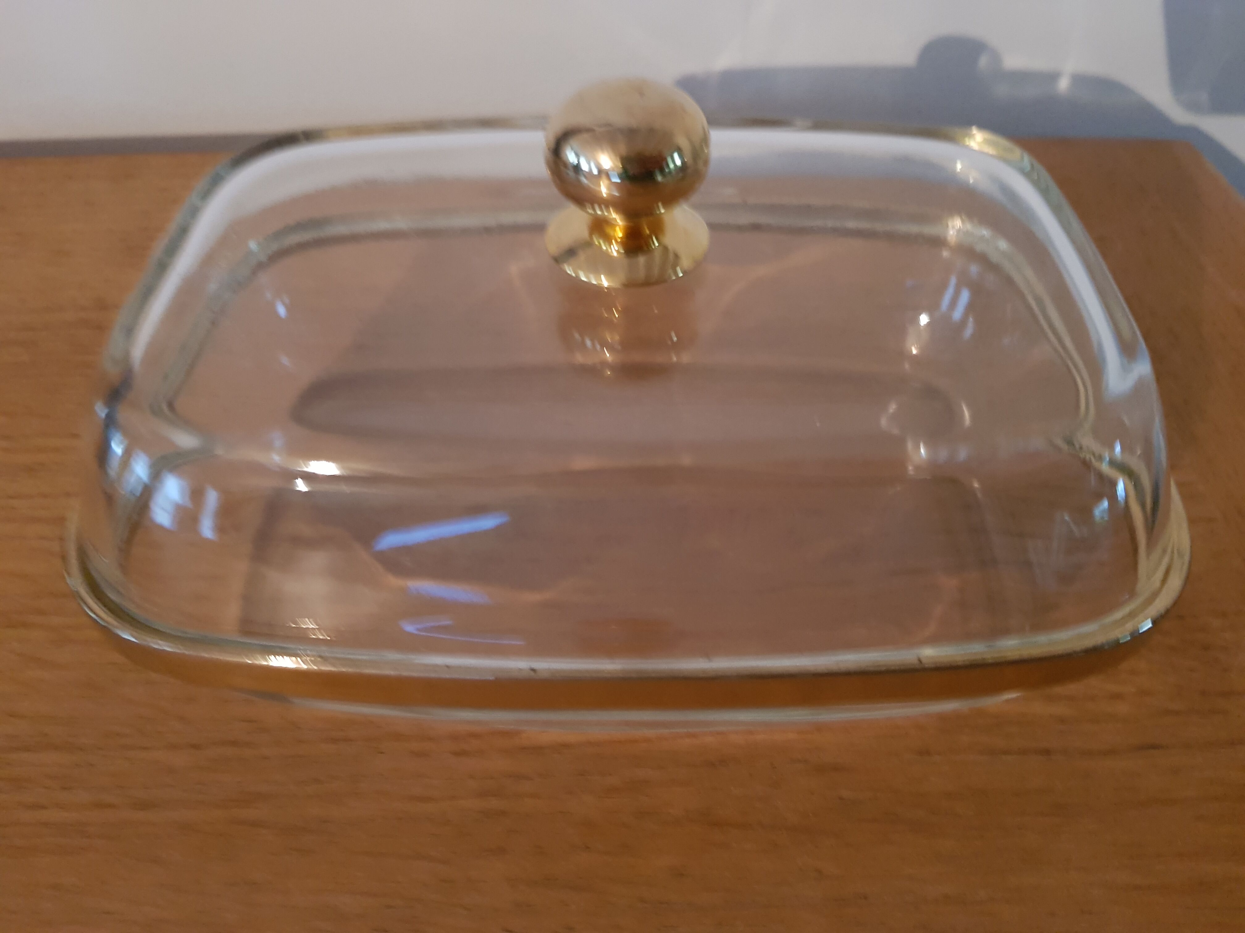 Gold glass butter dish