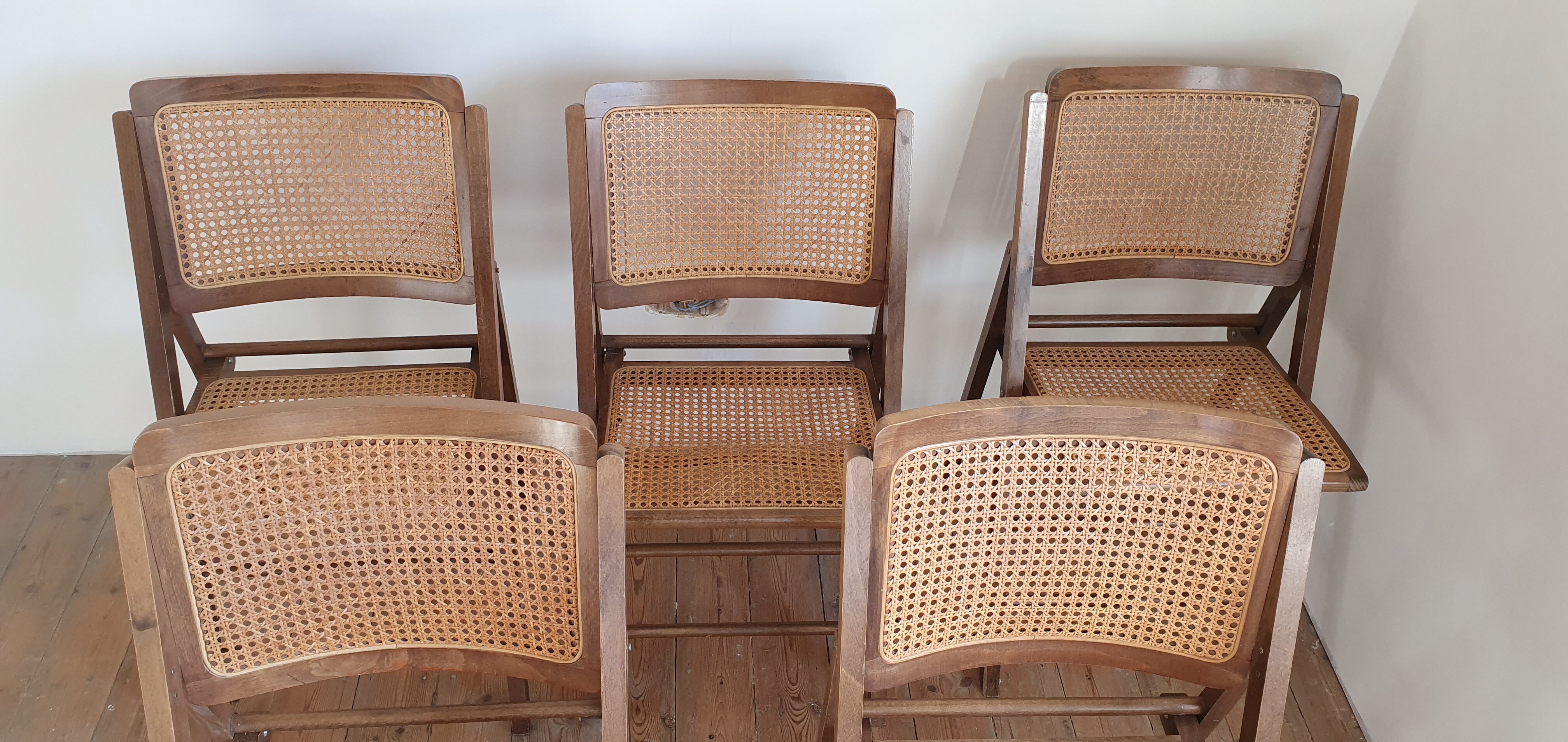 Set of 5 foldable cannate chairs (50s-60s)