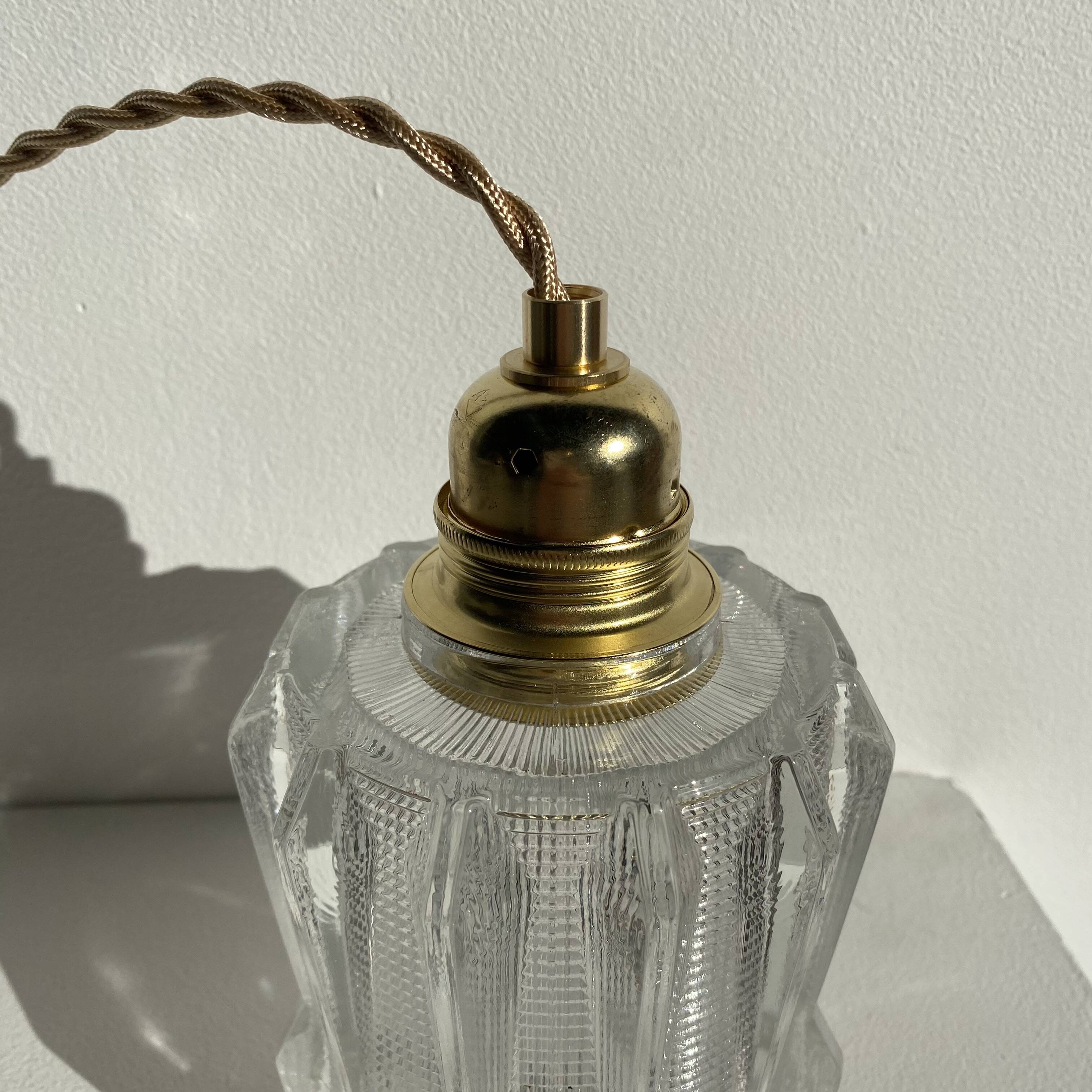 Pair of Art Deco pendant lights in molded pressed glass