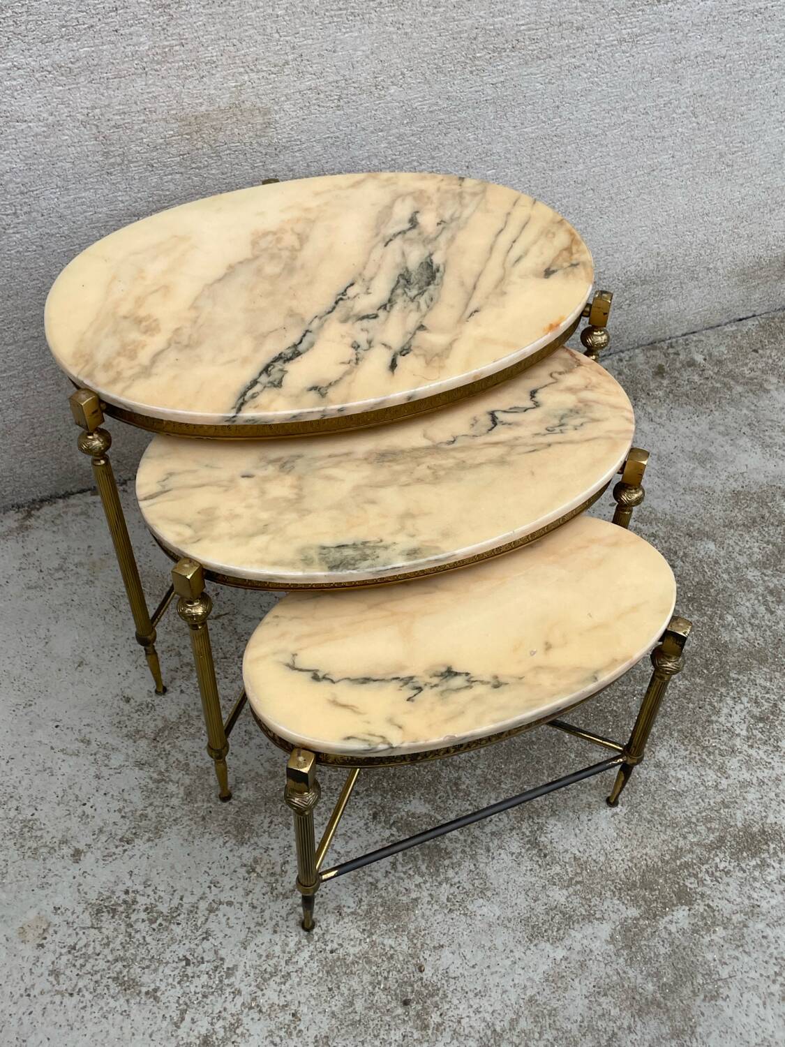 Vintage bronze, brass and onyx nesting table
