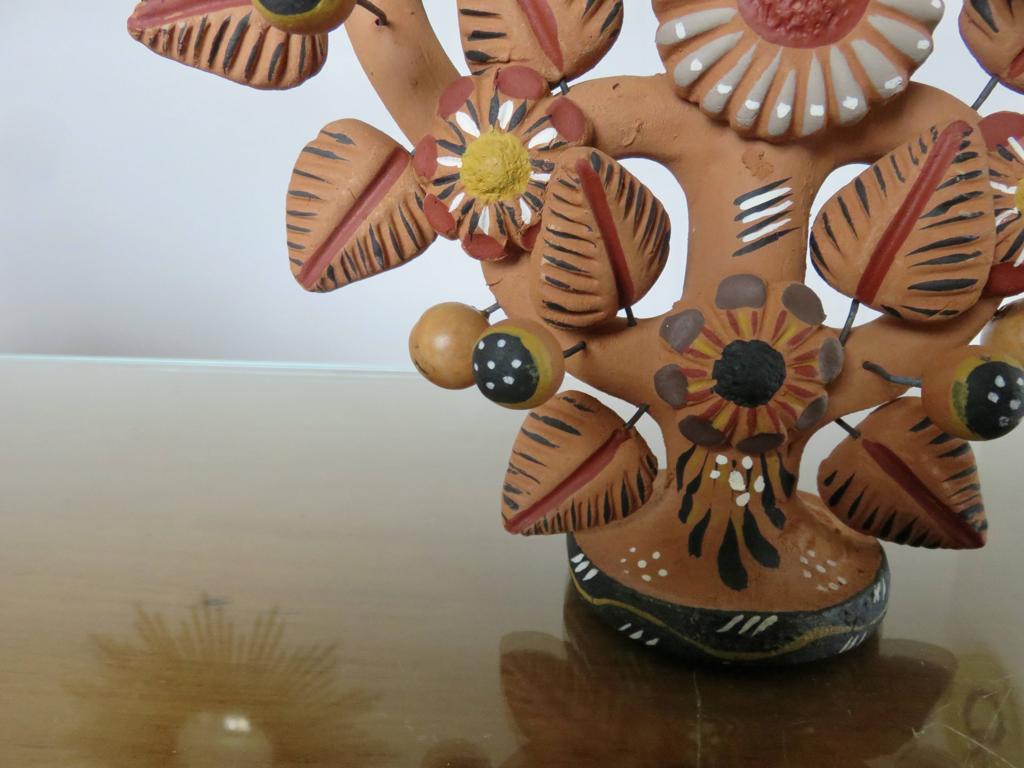 Chandelier, Mexican candlestick "tree of life" terracotta, 1970