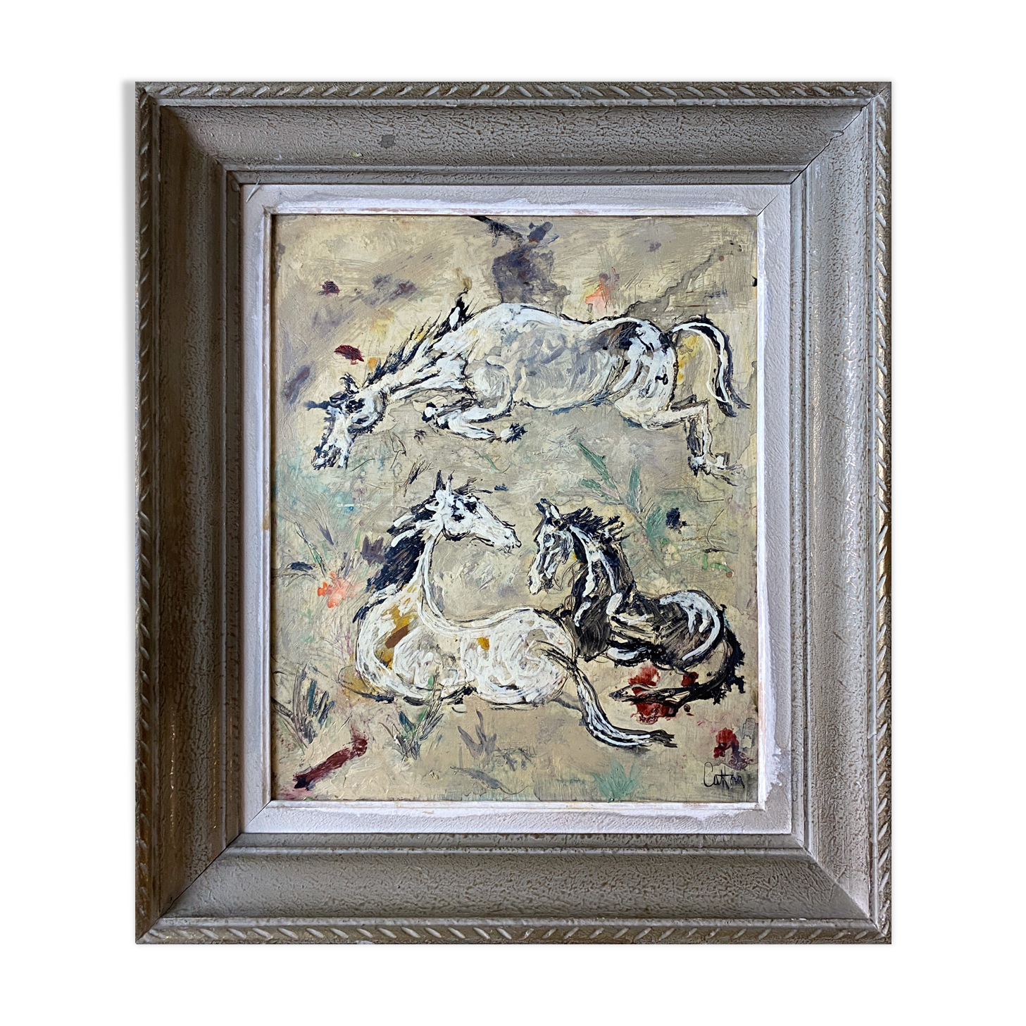 Painting Pierre Catton (1903) "The dance of the horses" HSP cf. B. Buffet + frame