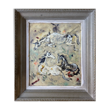 Painting Pierre Catton (1903) "The dance of the horses" HSP cf. B. Buffet + frame